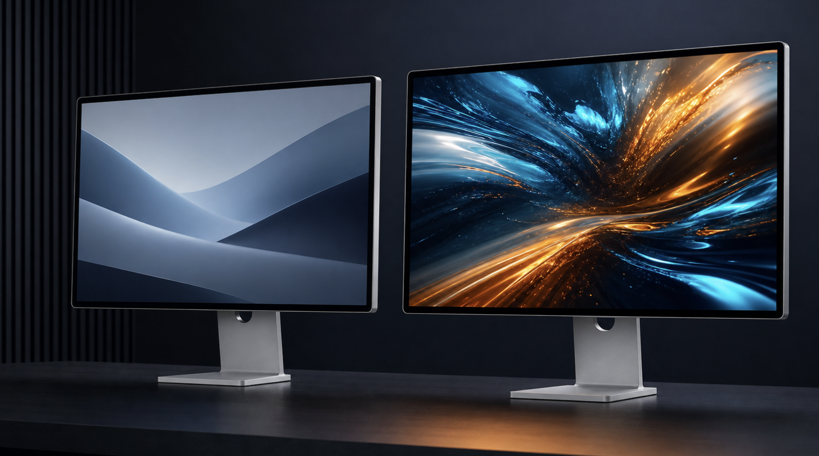 Standard Studio Display beside the brighter Studio Display XDR